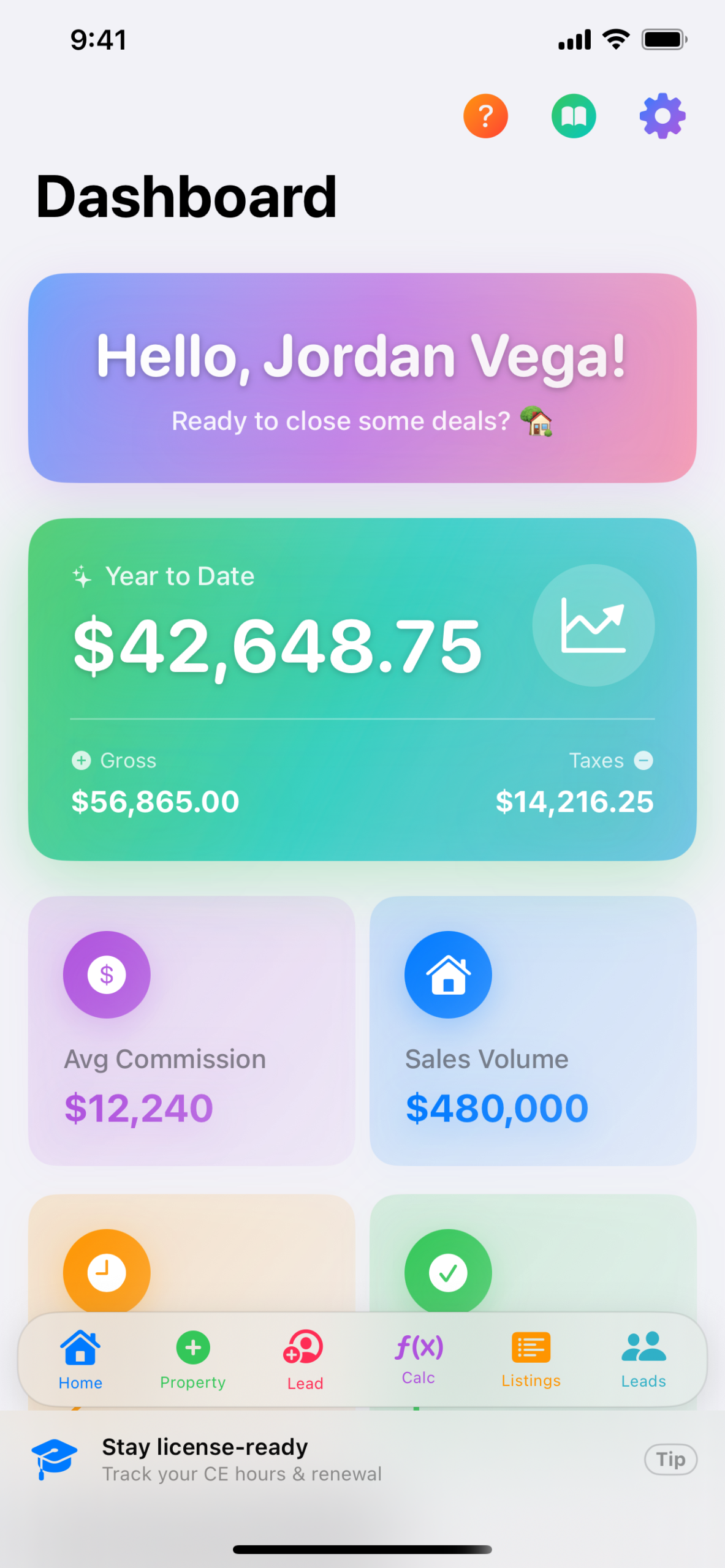 Realtor's Buddy dashboard screen