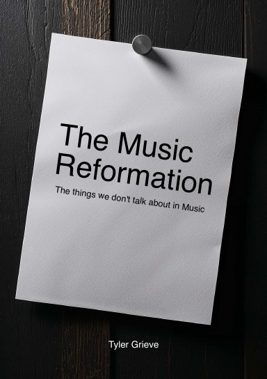 The Music Reformation book cover - a white page pinned to a dark wood door